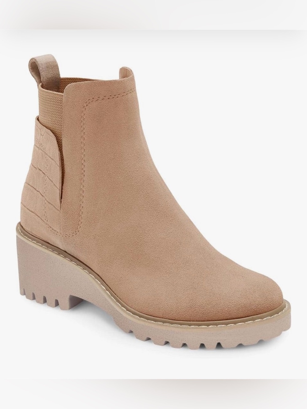 Women's Neutral Tan Suede Chelsea Lug Ankle Boot